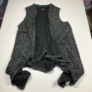 Lord & Taylor Womens Sweater Vest Black White Tweed Sleeveless Cardigan Size PL